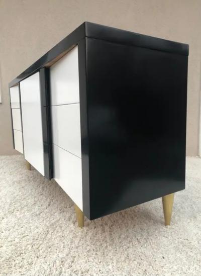 Paul L szl Billy Haines Style Dark Walnut White Lacquered Leather Cabinet Chest Metal Leg