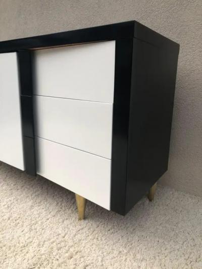 Paul L szl Billy Haines Style Dark Walnut White Lacquered Leather Cabinet Chest Metal Leg
