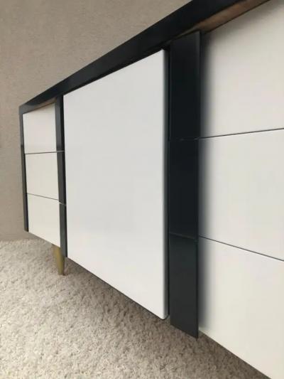 Paul L szl Billy Haines Style Dark Walnut White Lacquered Leather Cabinet Chest Metal Leg