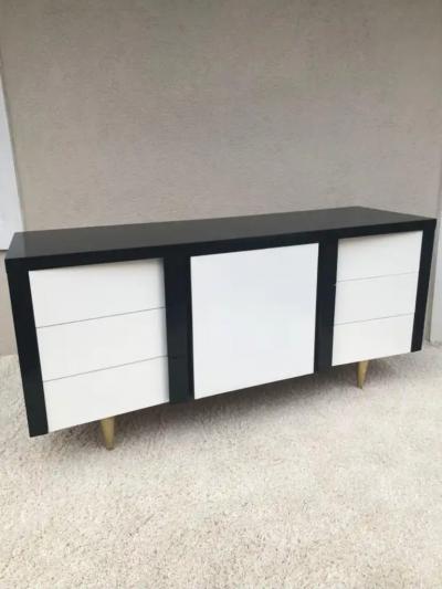 Paul L szl Billy Haines Style Dark Walnut White Lacquered Leather Cabinet Chest Metal Leg