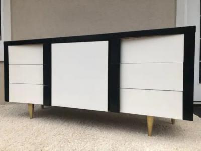 Paul L szl Billy Haines Style Dark Walnut White Lacquered Leather Cabinet Chest Metal Leg