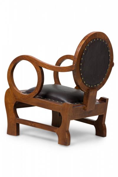 Paul L szl Pair of Hungarian Walnut Distressed Leather Art Deco Club Chairs Lajos Kozma