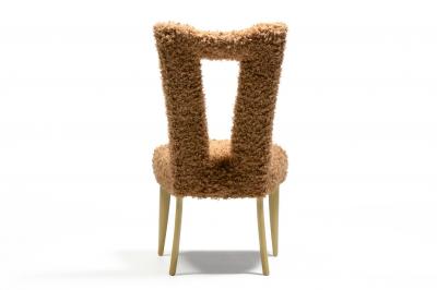 Paul L szl Paul Laszlo Set of 6 Bleached Wood Dining Chairs in Camel Teddy Bear Upholstery
