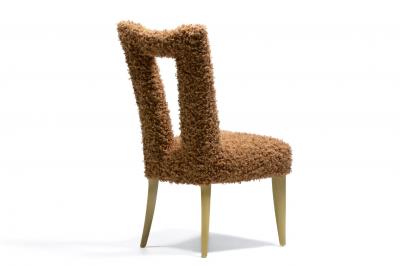 Paul L szl Paul Laszlo Set of 6 Bleached Wood Dining Chairs in Camel Teddy Bear Upholstery