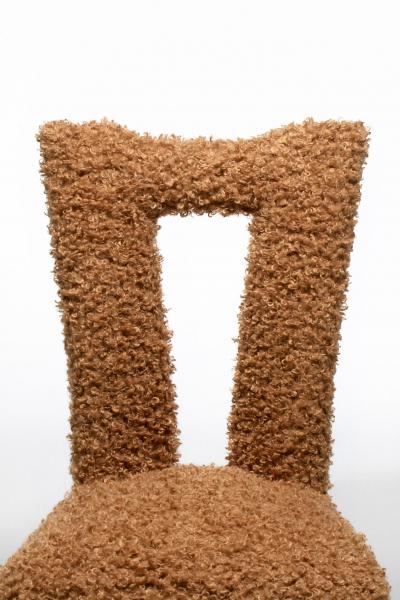 Paul L szl Paul Laszlo Set of 6 Bleached Wood Dining Chairs in Camel Teddy Bear Upholstery