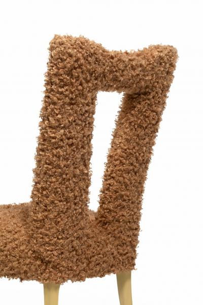 Paul L szl Paul Laszlo Set of 6 Bleached Wood Dining Chairs in Camel Teddy Bear Upholstery