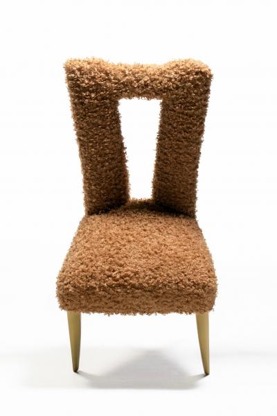 Paul L szl Paul Laszlo Set of 6 Bleached Wood Dining Chairs in Camel Teddy Bear Upholstery