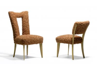 Paul L szl Paul Laszlo Set of 6 Bleached Wood Dining Chairs in Camel Teddy Bear Upholstery