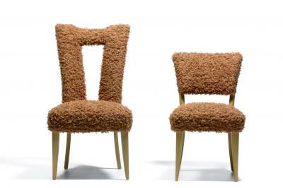 Paul L szl Paul Laszlo Set of 6 Bleached Wood Dining Chairs in Camel Teddy Bear Upholstery