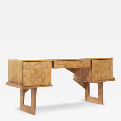 Paul L szl Paul Laszlo for Brown Saltman Mid Century Basket Weave Bleached Oak Desk