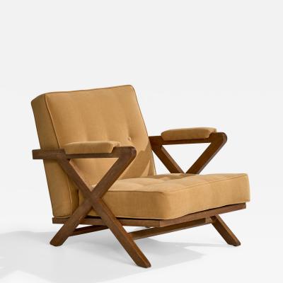Paul Laszlo Lounge Chair with Wood and Fabric USA 1950s