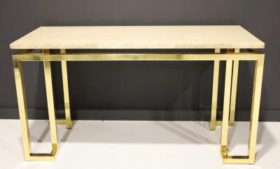 Paul M Jones Paul M Jones Brass and Travertine Console Table