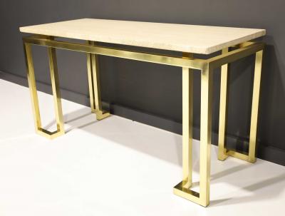 Paul M Jones Paul M Jones Brass and Travertine Console Table