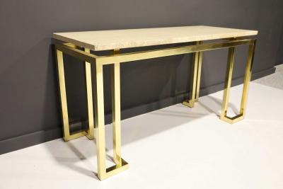 Paul M Jones Paul M Jones Brass and Travertine Console Table