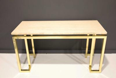 Paul M Jones Paul M Jones Brass and Travertine Console Table