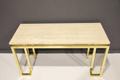 Paul M Jones Paul M Jones Brass and Travertine Console Table