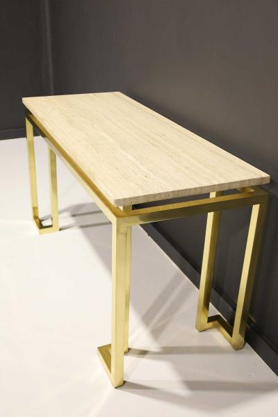 Paul M Jones Paul M Jones Brass and Travertine Console Table