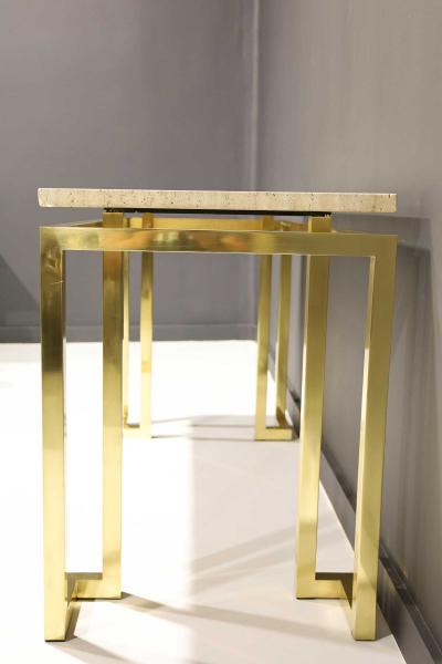 Paul M Jones Paul M Jones Brass and Travertine Console Table
