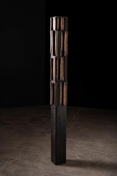 Paul Maxwell Rare Sand Cast Bronze Wood Brutalist Totem Sculpture 1967