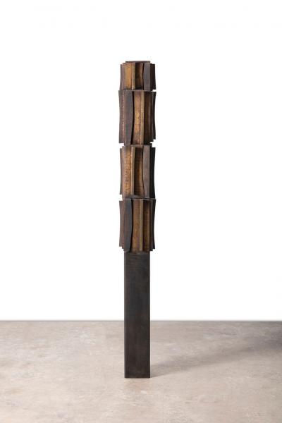 Paul Maxwell Rare Sand Cast Bronze Wood Brutalist Totem Sculpture 1967