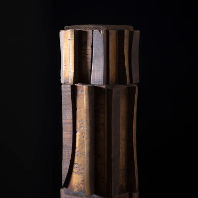 Paul Maxwell Rare Sand Cast Bronze Wood Brutalist Totem Sculpture 1967