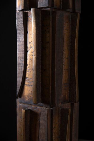 Paul Maxwell Rare Sand Cast Bronze Wood Brutalist Totem Sculpture 1967