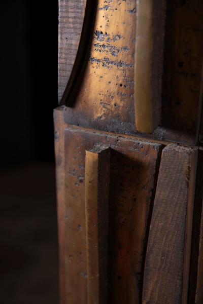 Paul Maxwell Rare Sand Cast Bronze Wood Brutalist Totem Sculpture 1967