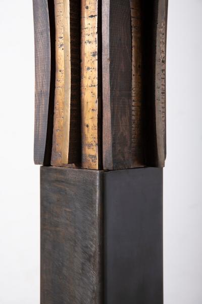 Paul Maxwell Rare Sand Cast Bronze Wood Brutalist Totem Sculpture 1967