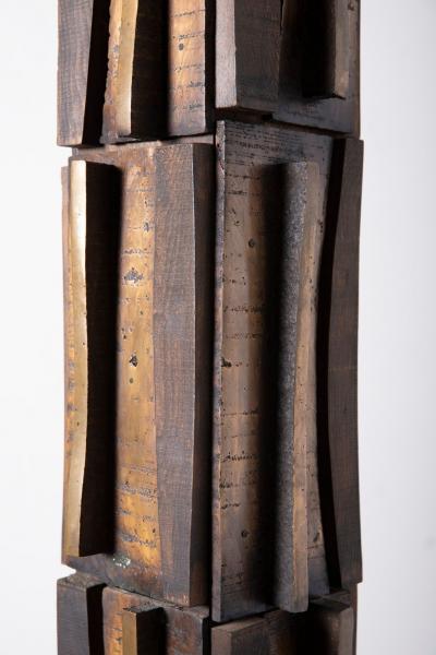 Paul Maxwell Rare Sand Cast Bronze Wood Brutalist Totem Sculpture 1967
