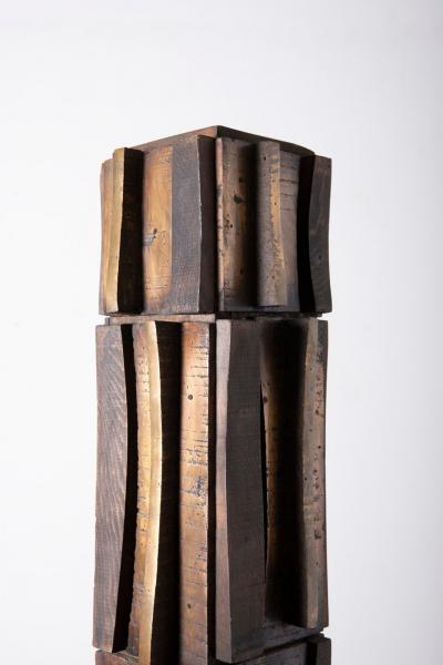 Paul Maxwell Rare Sand Cast Bronze Wood Brutalist Totem Sculpture 1967