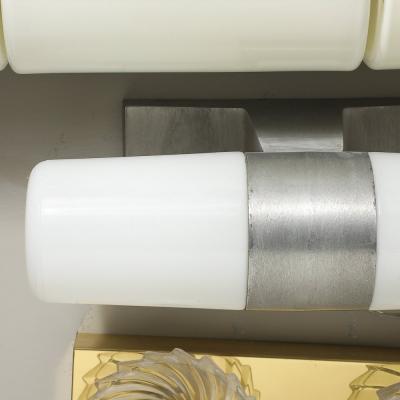 Paul Mayen Mid Century Milk Glass Brushed Aluminum Cylindrical Vanity Light by Paul Mayen