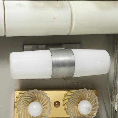 Paul Mayen Mid Century Milk Glass Brushed Aluminum Cylindrical Vanity Light by Paul Mayen