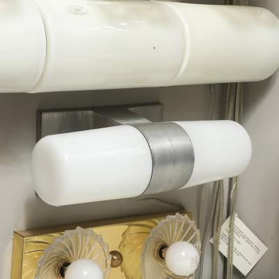 Paul Mayen Mid Century Milk Glass Brushed Aluminum Cylindrical Vanity Light by Paul Mayen