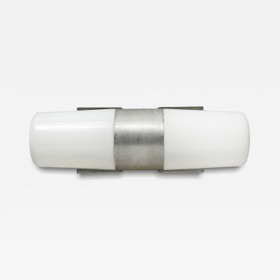 Paul Mayen Mid Century Milk Glass Brushed Aluminum Cylindrical Vanity Light by Paul Mayen