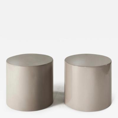 Paul Mayen Pair Gray Drum Side End Tables 1970