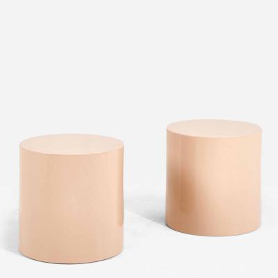 Paul Mayen Pair Tan Drum Side End Tables 1970