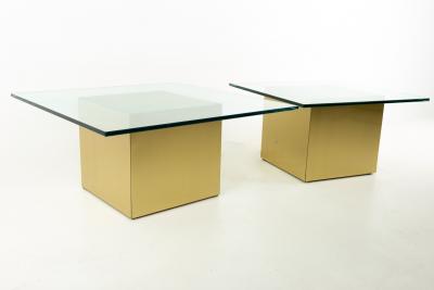 Paul Mayen Style Mid Century Brass and Glass Side End Table Pair