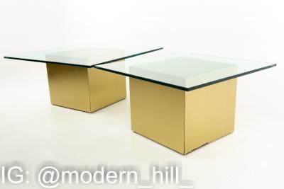 Paul Mayen Style Mid Century Brass and Glass Side End Table Pair