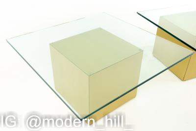 Paul Mayen Style Mid Century Brass and Glass Side End Table Pair