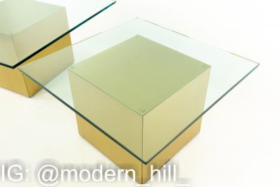 Paul Mayen Style Mid Century Brass and Glass Side End Table Pair