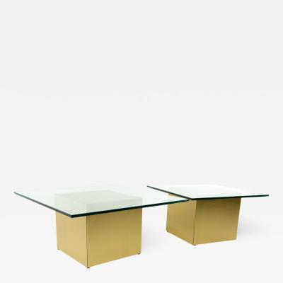 Paul Mayen Style Mid Century Brass and Glass Side End Table Pair