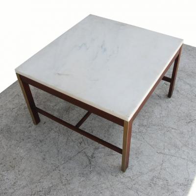 Paul McCobb 25 Paul McCobb for Calvin Walnut Brass and Marble Coffee Side Table