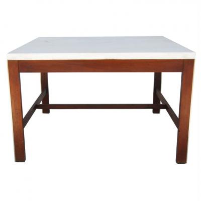 Paul McCobb 25 Paul McCobb for Calvin Walnut Brass and Marble Coffee Side Table