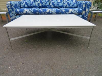 Paul McCobb Large Paul McCobb Aluminum and Vitrolite Milk Glass Coffee Table Midcentury