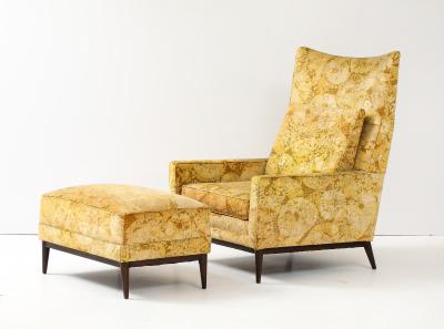 Paul McCobb Large Wing Chair and Ottoman by Paul McCobb