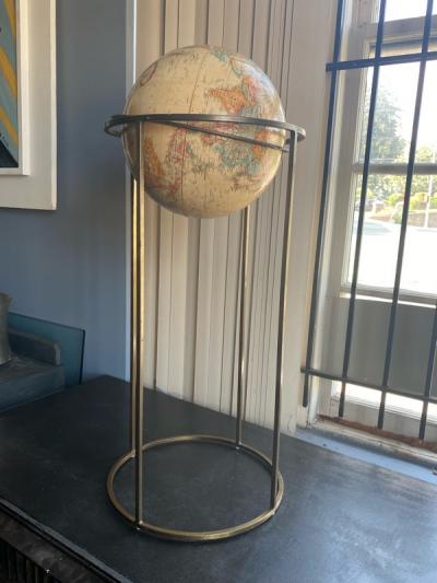 Paul McCobb MODERN REVOLVING GLOBE ON BRASSTONE METAL STAND BY PAUL MCCOBB