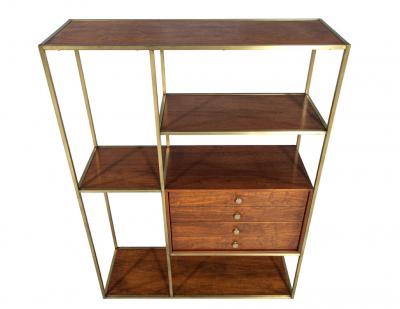 Paul McCobb Mid Century Modern Walnut and Brass Bookcase Etagere by Paul McCobb
