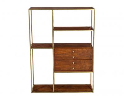 Paul McCobb Mid Century Modern Walnut and Brass Bookcase Etagere by Paul McCobb