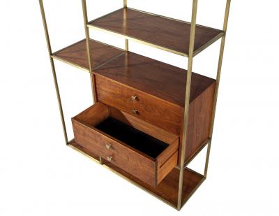 Paul McCobb Mid Century Modern Walnut and Brass Bookcase Etagere by Paul McCobb