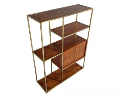 Paul McCobb Mid Century Modern Walnut and Brass Bookcase Etagere by Paul McCobb